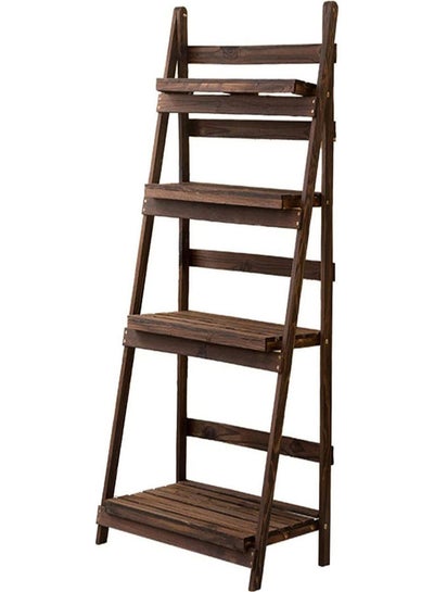 Buy 4-Floor Ladder Design Foldable Wooden Flower Rack Brown in Saudi Arabia