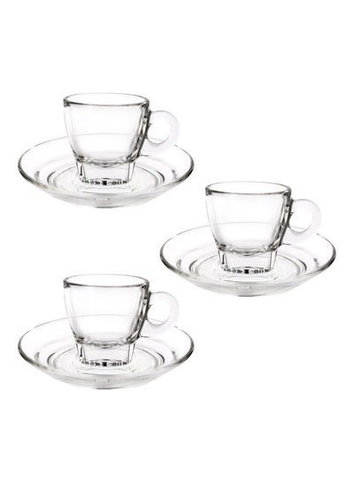 Buy 6-Piece Caffe Espressco Cup And Saucer Clear 70ml in UAE