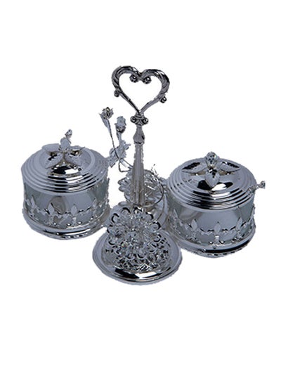 Buy 2-Piece Elegant Steel Decorated Sugar Bowl With Stand Silver 34x23x10cm in Saudi Arabia