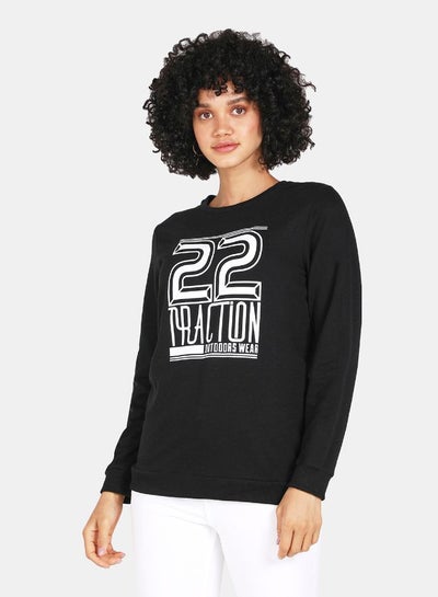 Buy Crew Neck Casual Printed Sweatshirt Black in Saudi Arabia