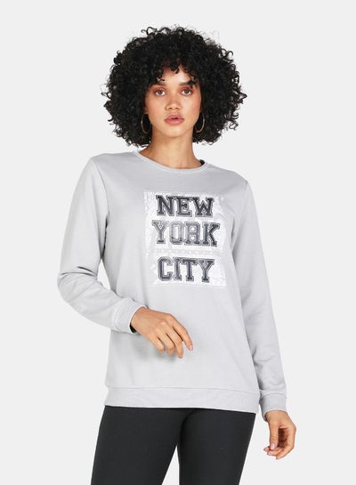 Buy Crew Neck Casual Printed Sweatshirt Grey in Saudi Arabia