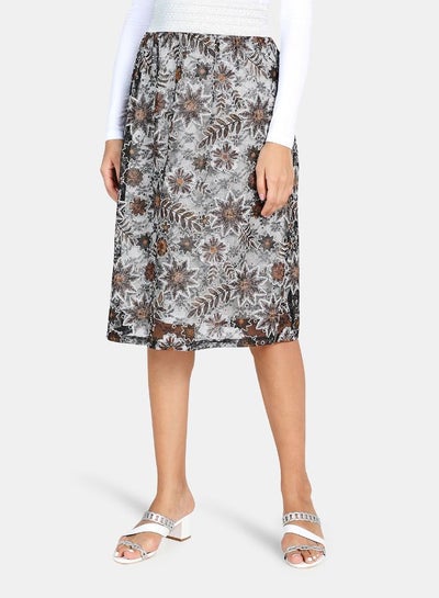 Buy Casual Burnout Skirt Grey/Brown in Saudi Arabia