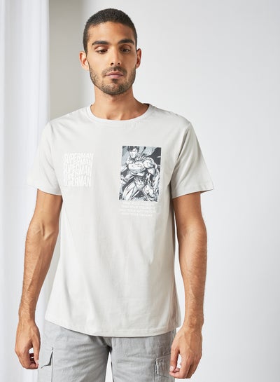 Buy Superman Graphic Print T-Shirt Grey in UAE