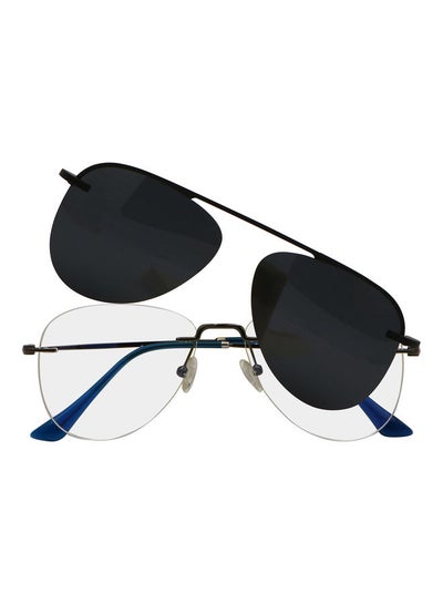 Buy Aviator Rimless Anti-Blue Light Glasses With Clip On Sunglasses in UAE