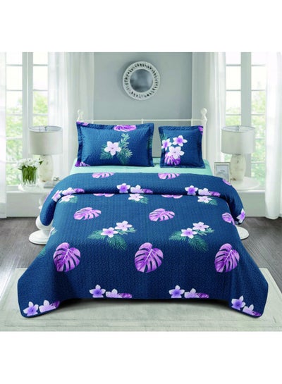 Buy 4-Piece Ultrasonic Compressed Comforter Set Microfiber Blue/Purple/Green 160 x 210cm in UAE