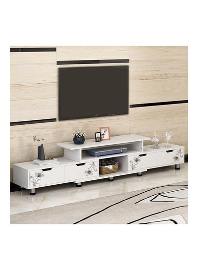 Buy TV Table Retractable Television Cabinet White 120-190×26×38cm in Saudi Arabia