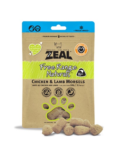 Buy Free Range Naturals Chicken And Lamb Morsels Multicolour 100grams in UAE