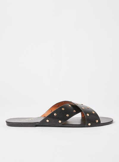 Buy Slip-On Flat Sandals Black in Saudi Arabia