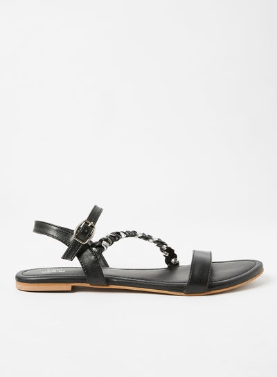 Buy Braided Flat Sandals Black in Saudi Arabia