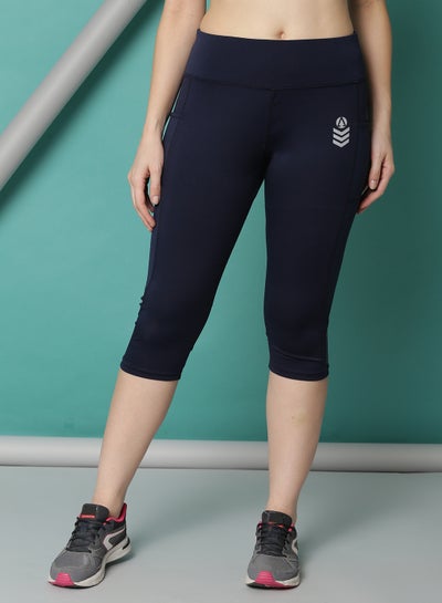 Women s Mid Rise Sports Training Workout Cropped Knee Length Stretch Leggings with Elastic Waist Navy price in Saudi Arabia Noon Saudi Arabia kanbkam