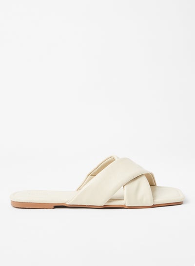 Buy Faux Leather Flat Sandals Cream in Saudi Arabia