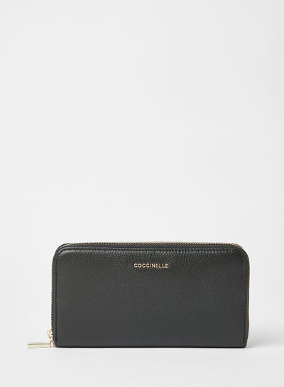 Buy Leather Zip Around Wallet Black in Saudi Arabia