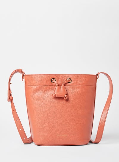 Buy Grained Leather Bucket Bag Coral in Saudi Arabia