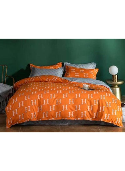 6 Piece King Size Fitted Bed Sheet Duvet Cover Set Cotton Orange Grey 45 8x33 5x8 13cm In Uae Noon Kanbkam Fitted Bed Sheet Duvet Cover Set, Grey King Size Fitted Bed Sheet