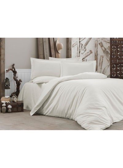 Buy 6-Pieces Stripes Pattern Comforter Set Polyester White 260x240cm in UAE