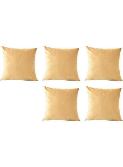 Buy 5-Piece Velvet Decorative Cushion Set Beige 30x30cm in Saudi Arabia