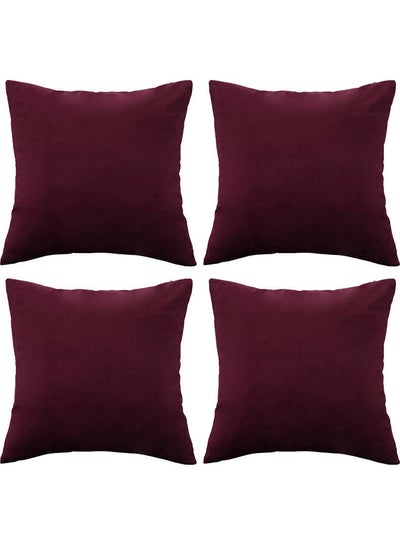 Buy 4-Piece Velvet Decorative Cushion Set Red 65x65cm in Saudi Arabia