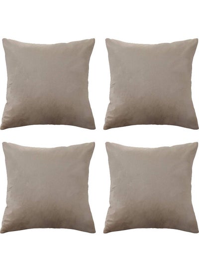 Buy 4-Piece Velvet Decorative Cushion Set Beige 65x65cm in Saudi Arabia