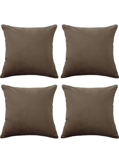 Buy 4-Piece Velvet Decorative Cushion Set Brown 65x65cm in Saudi Arabia