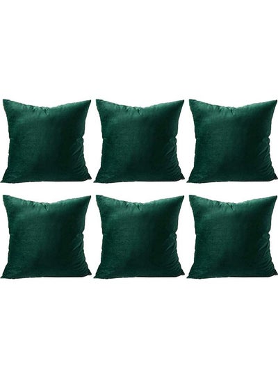 Buy 6-Piece Velvet Decorative Cushion Set Green 30x30cm in Saudi Arabia