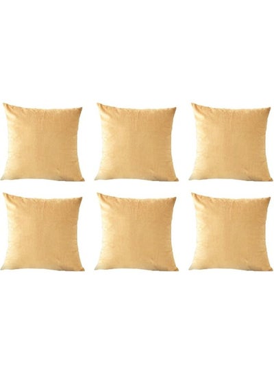 Buy 6-Piece Velvet Decorative Cushion Set Beige 30x30cm in Saudi Arabia