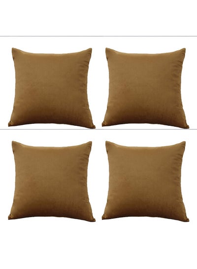 Buy 4-Piece Decorative Cushion Brown 25x25cm in Saudi Arabia