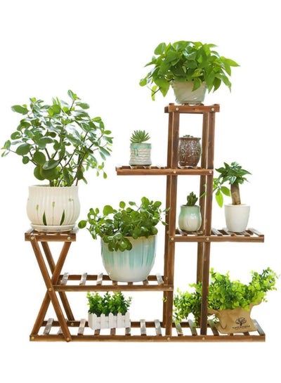 Buy Multilayer Wooden Shelf Rack Planter Pots Stand Brown in Saudi Arabia