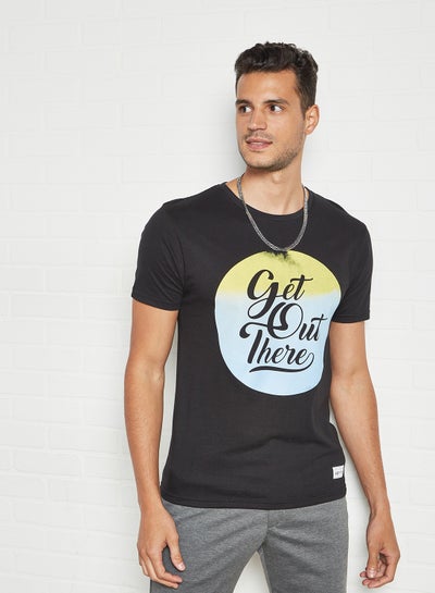 Buy Get Out There Printed Regular Fit Crew Neck T-Shirt Dark Onyx Black in Saudi Arabia