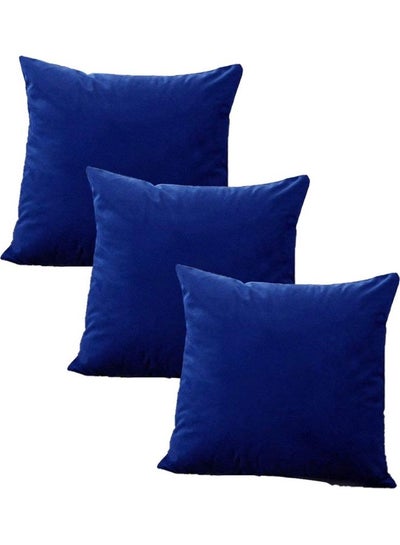 Buy 3-Piece Velvet Decorative Cushion Blue 65x65cm in Saudi Arabia