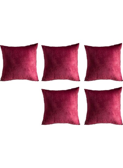 Buy 5-Piece Velvet Decorative Cushion Red 25x25cm in Saudi Arabia