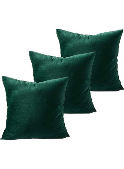 Buy 3-Piece Velvet Decorative Cushion Green 25x25cm in Saudi Arabia