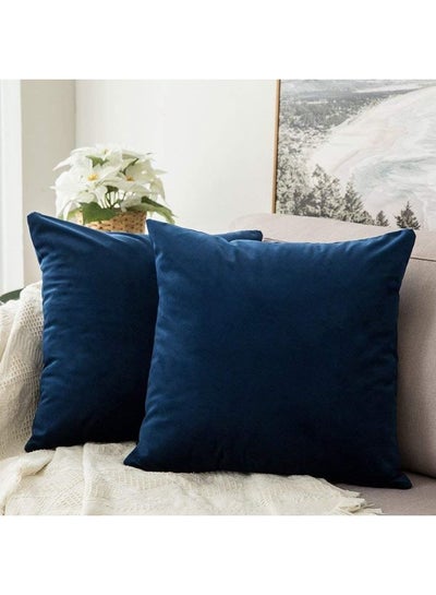 Buy 2-Piece Velvet Decorative Cushion Blue 25 x 25cm in Saudi Arabia