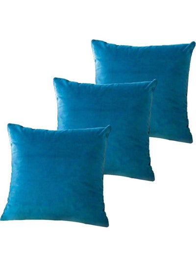 Buy 3-Piece Square Shaped Decorative Cushion Set Blue 30x30cm in Saudi Arabia