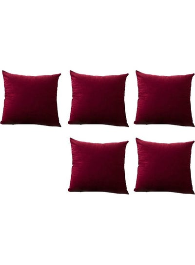 Buy 5-Piece Velvet Decorative Cushion Red in Saudi Arabia