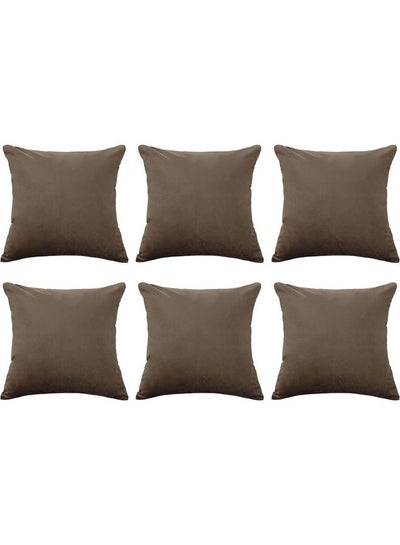 Buy 6-Piece Velvet Decorative Cushion Brown 40x40cm in Saudi Arabia