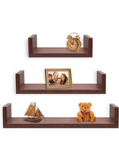 Buy 3-Piece Wall Mounted Floating Shelves Brown in Egypt