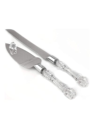 Buy 2-Piece Cake Knife With Acrylic Handle Set Silver in UAE