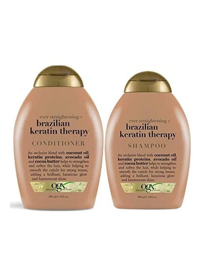 Buy Ever Straightening Brazilian Keratin Therapy Shampoo And Conditioner Combo Multicolour 385ml in UAE