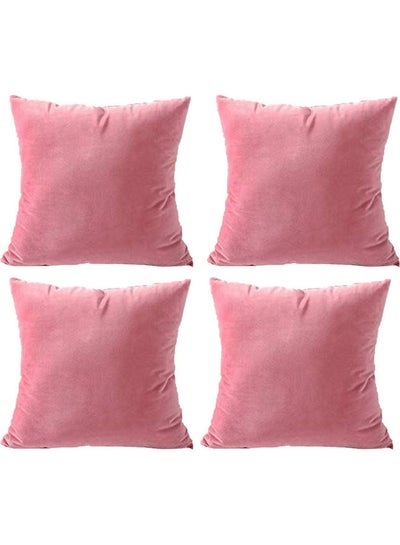 Buy 4-Piece Velvet Decorative Cushion Pink 30x30cm in Saudi Arabia