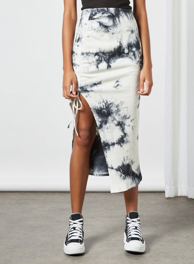 Buy Side Slit Midi Skirt White/Black in Saudi Arabia