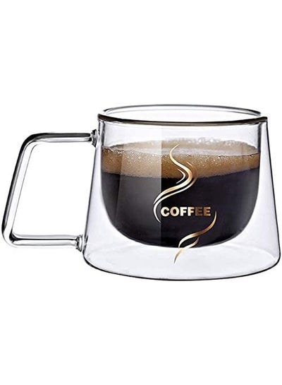 Buy Double Wall Borosilicate Glass Coffee Mug Clear 9cm in UAE