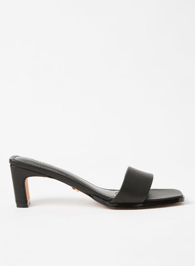 Buy Mid-Heel Leather Sandals Black in Saudi Arabia