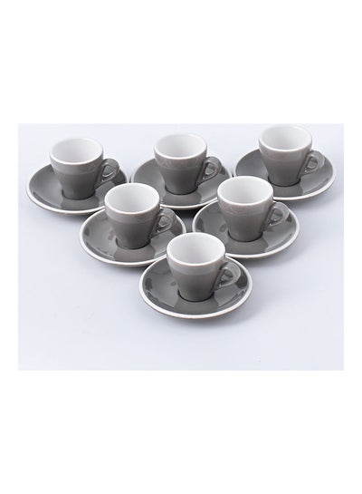 Buy 12 Piece Coffee Cup And Saucer Set Grey 7.6x6.1x6.3cm in Saudi Arabia