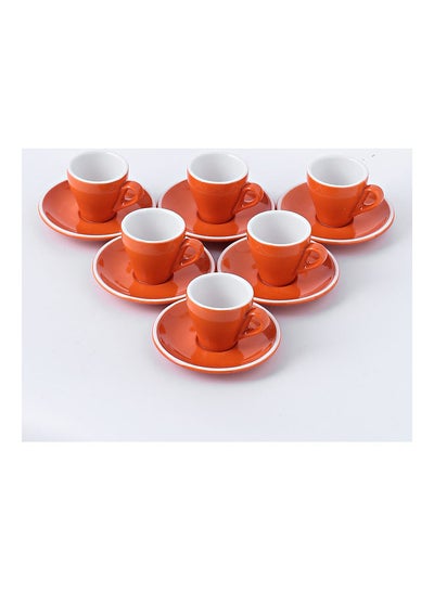 Buy 12 Piece Coffee Cup And Saucer Set Orange 7.6x6.1x6.3cm in UAE