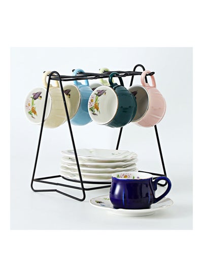 Buy 13 Piece Cup And Saucer Set With Iron Shelf Multicolour 8.5x6x5cm in Saudi Arabia