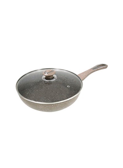 اشتري Marble Non Stick Induction Base Wok Pan With Handle Brown/Clear 26x8سم في الامارات