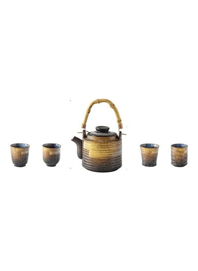 Buy 5-Piece Hand-Painted Cup And Teapot Set Black/Gold in UAE