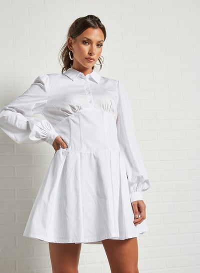 اشتري Corset Detail Shirt Dress أبيض في السعودية