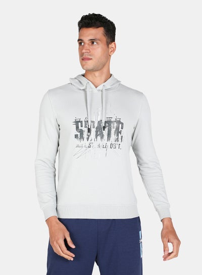 Buy Graphic Print Hoodie Light Grey in UAE