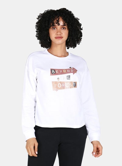 Buy Round Neck Printed Sweatshirt White in Saudi Arabia